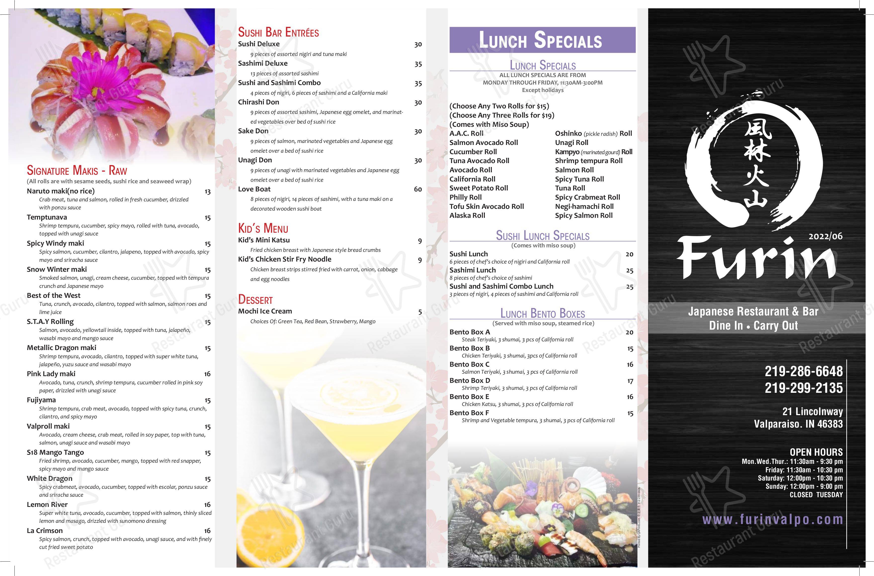 Menu at Furin Japanese Restaurant & Bar, Valparaiso
