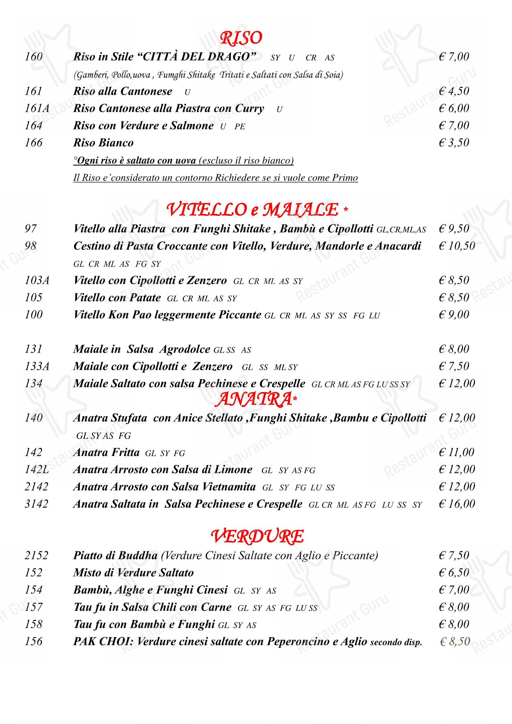 Menu per Città del Drago ristorante