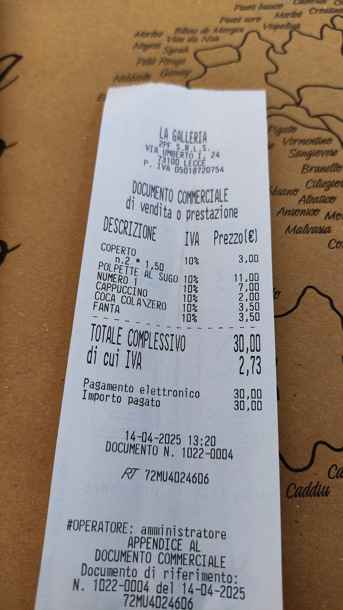 Menu di GALLERIA Lecce Art - Drinks - Food 