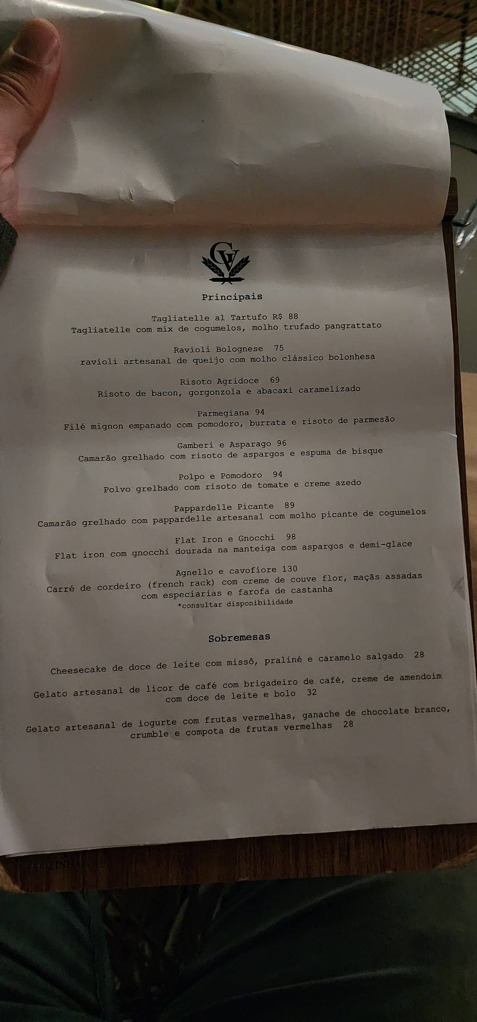 GV Cozinha cardápio