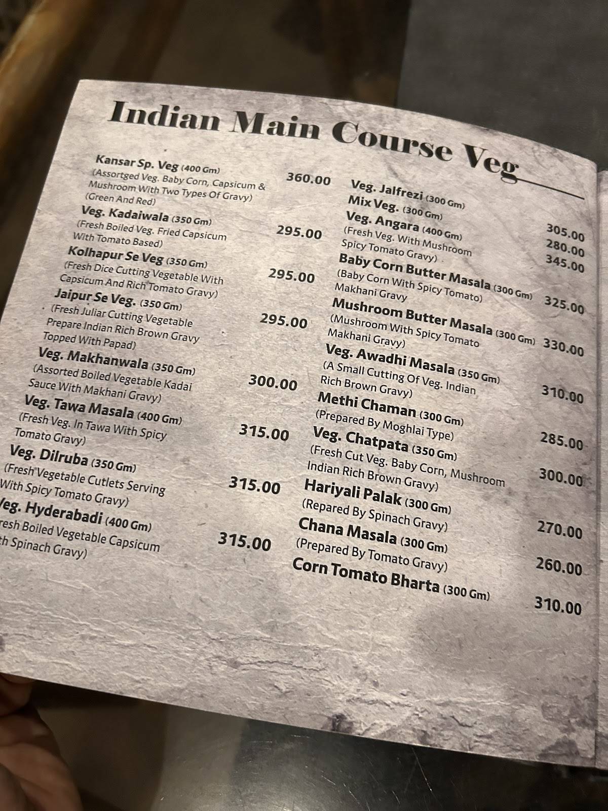 Kansar Garden Restaurant menu