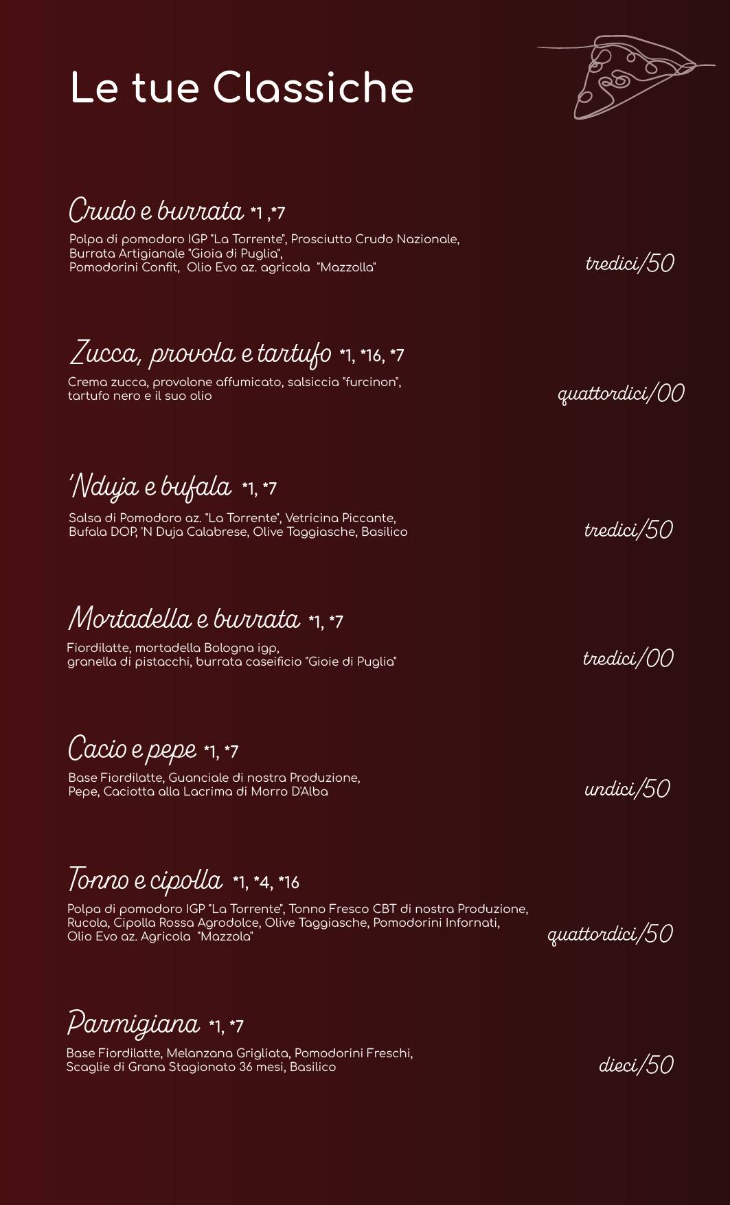 Menu di Garage Pizzeria Gourmet Senigallia 