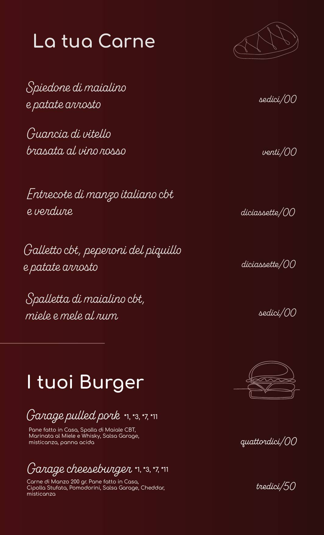 Menu di Garage Pizzeria Gourmet Senigallia 
