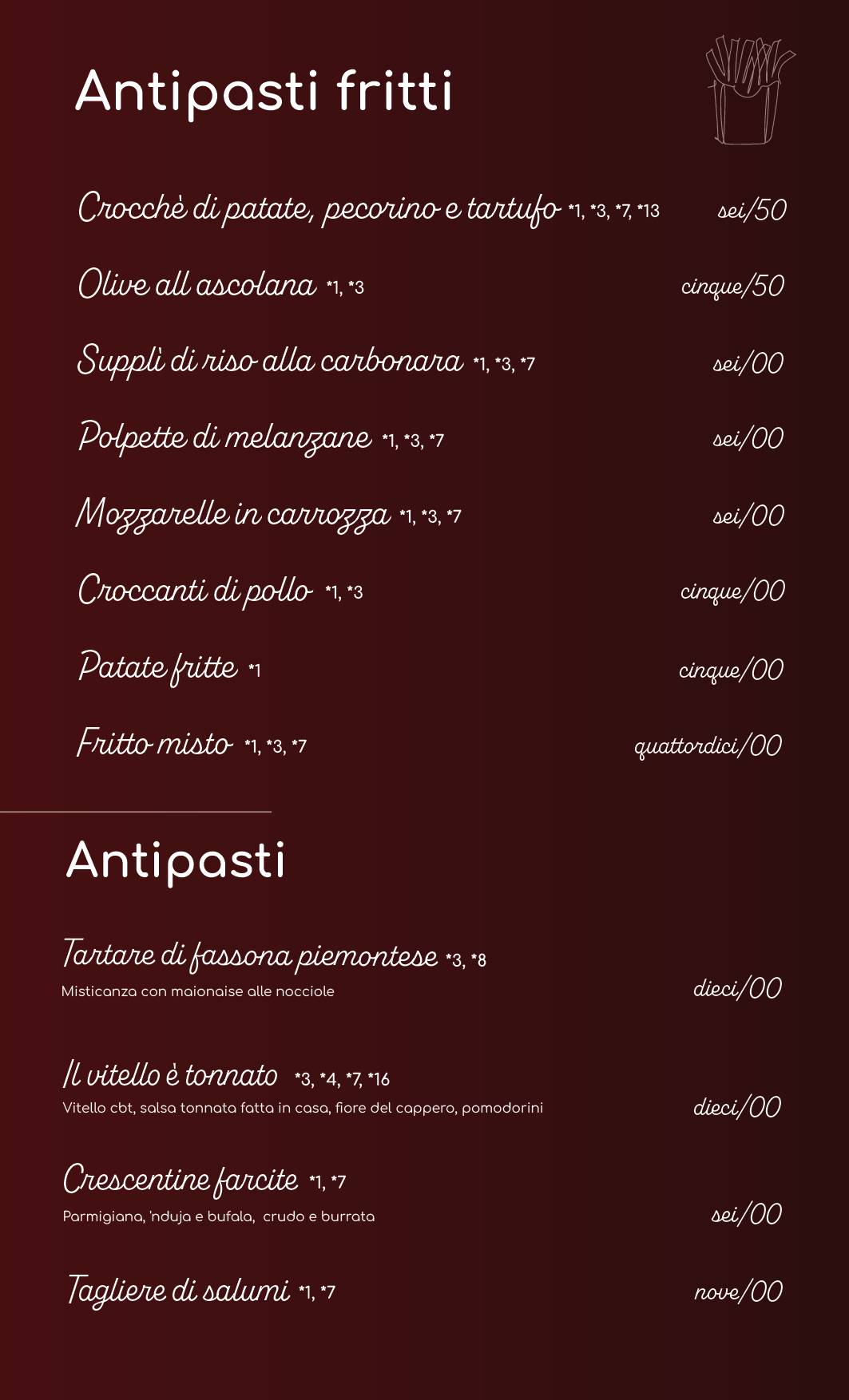 Menu di Garage Pizzeria Gourmet Senigallia 