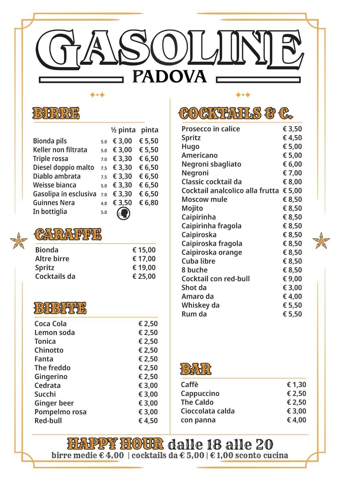 Menu di Gasoline Padova 