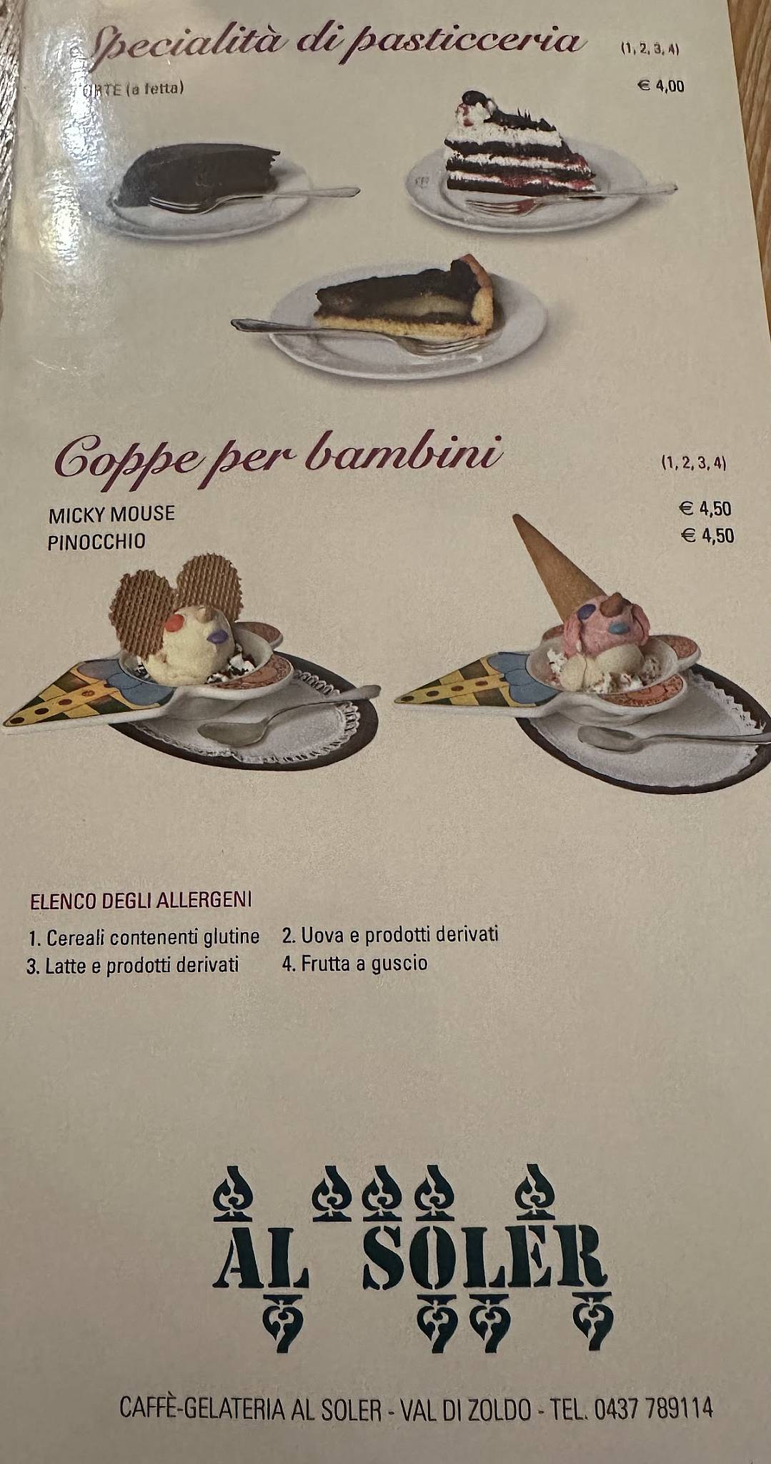 Menu di Gelateria Al Soler 