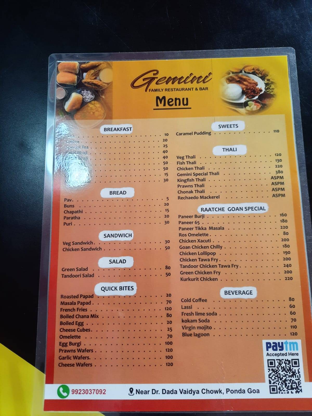 Gemini family restaurant menu