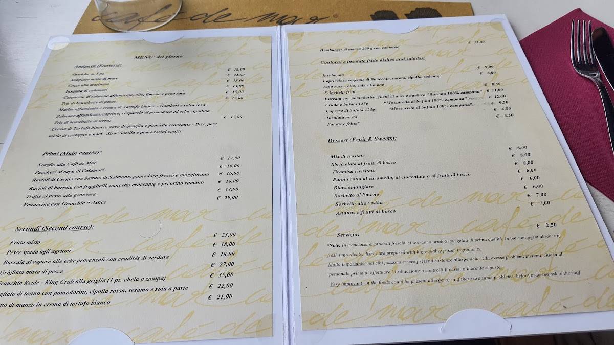 Menu di Cafè De Mar 