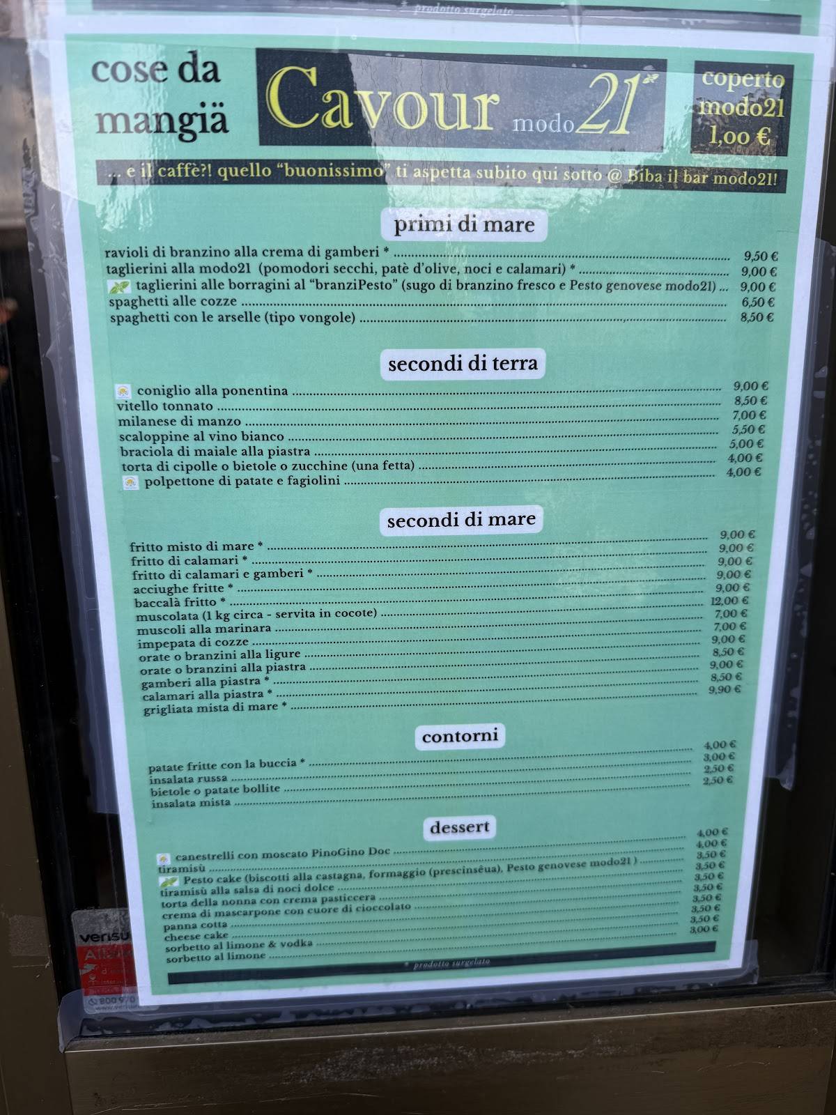 Menu di Cavour modo21 Trattoria Genovese 