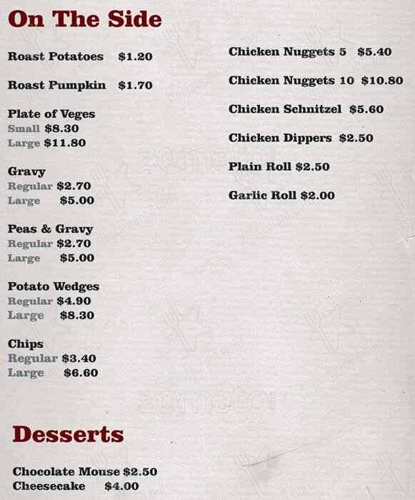 Menu at Gerry’s Charcoal Chicken restaurant, Upper Hutt