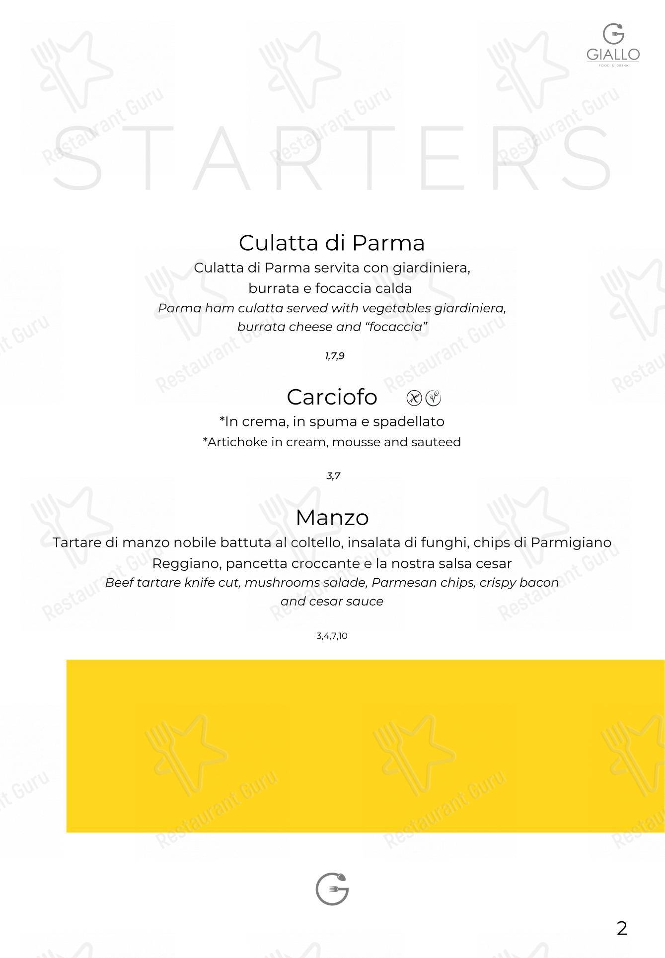 菜单 per Giallo Viareggio ristorante