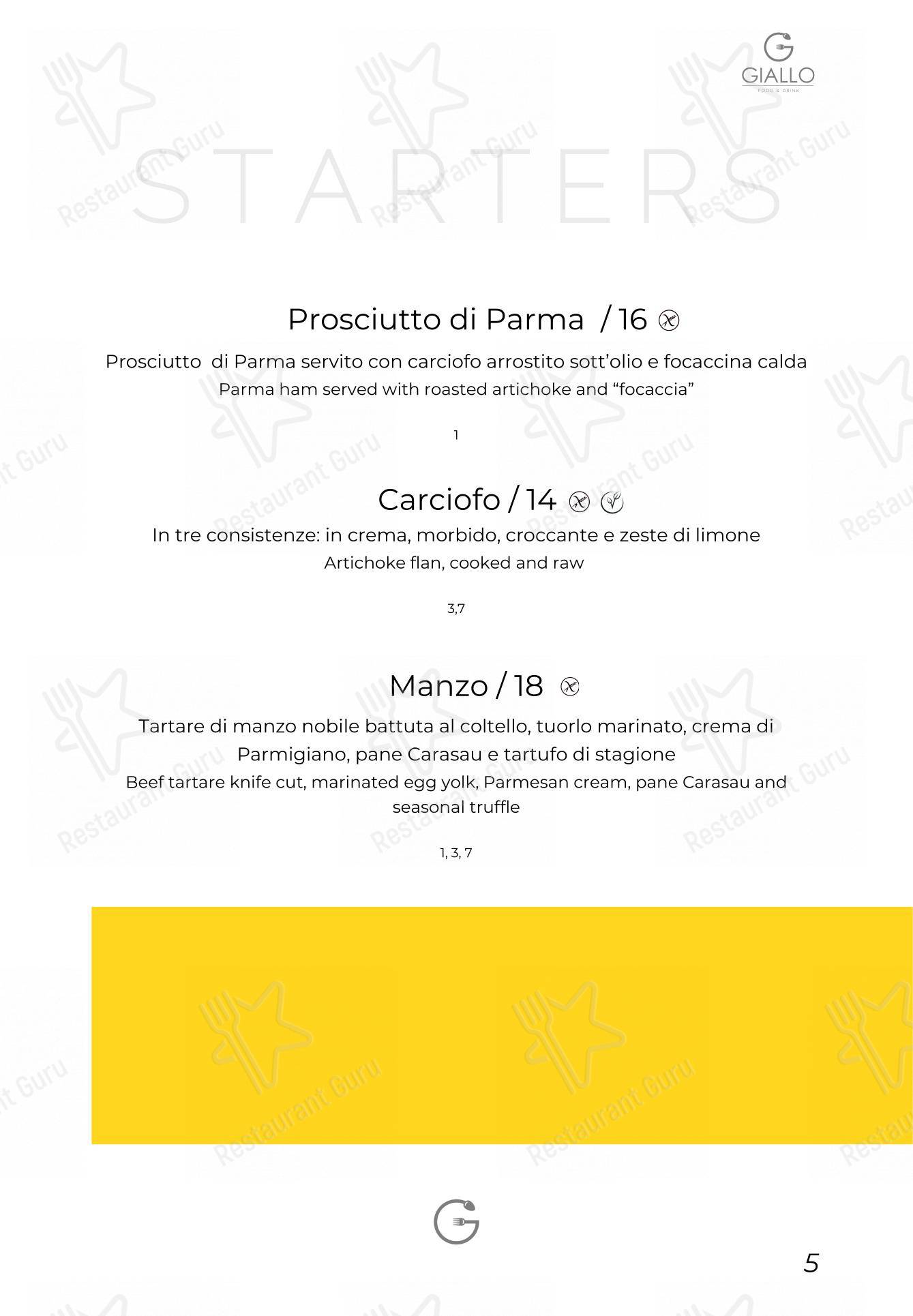 Menu per Giallo Viareggio in Viareggio