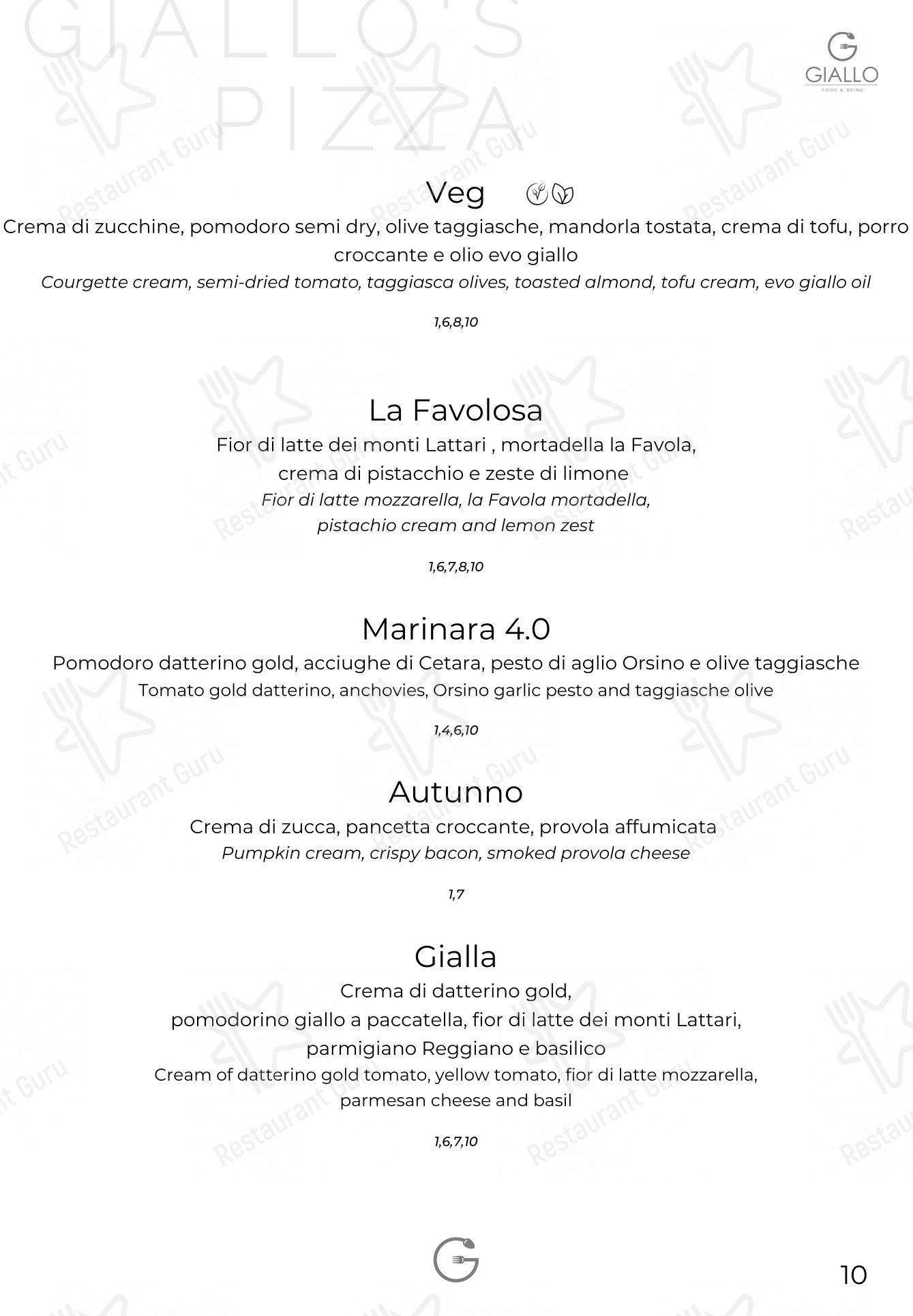 Giallo Viareggio in Viareggio - Основное меню