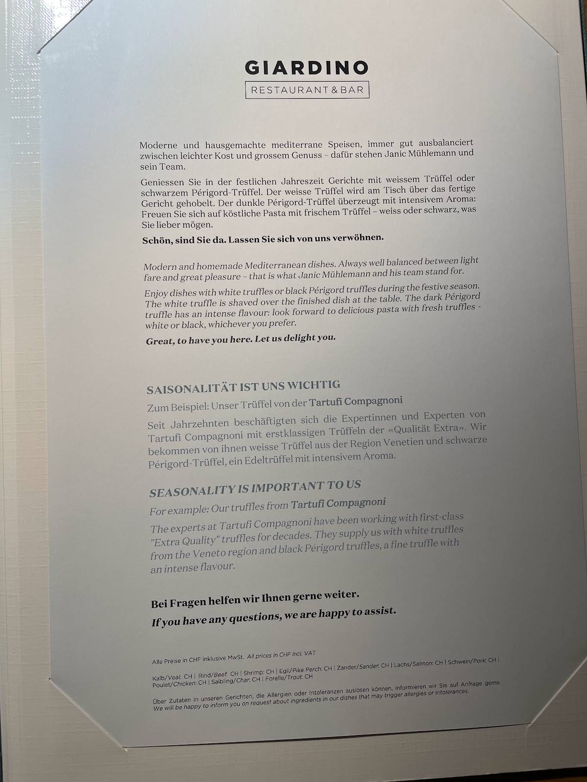 Menu di Giardino Restaurant & Bar 