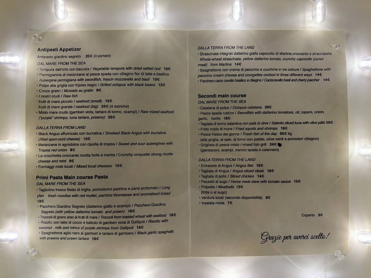 Menu di Giardino Segreto 