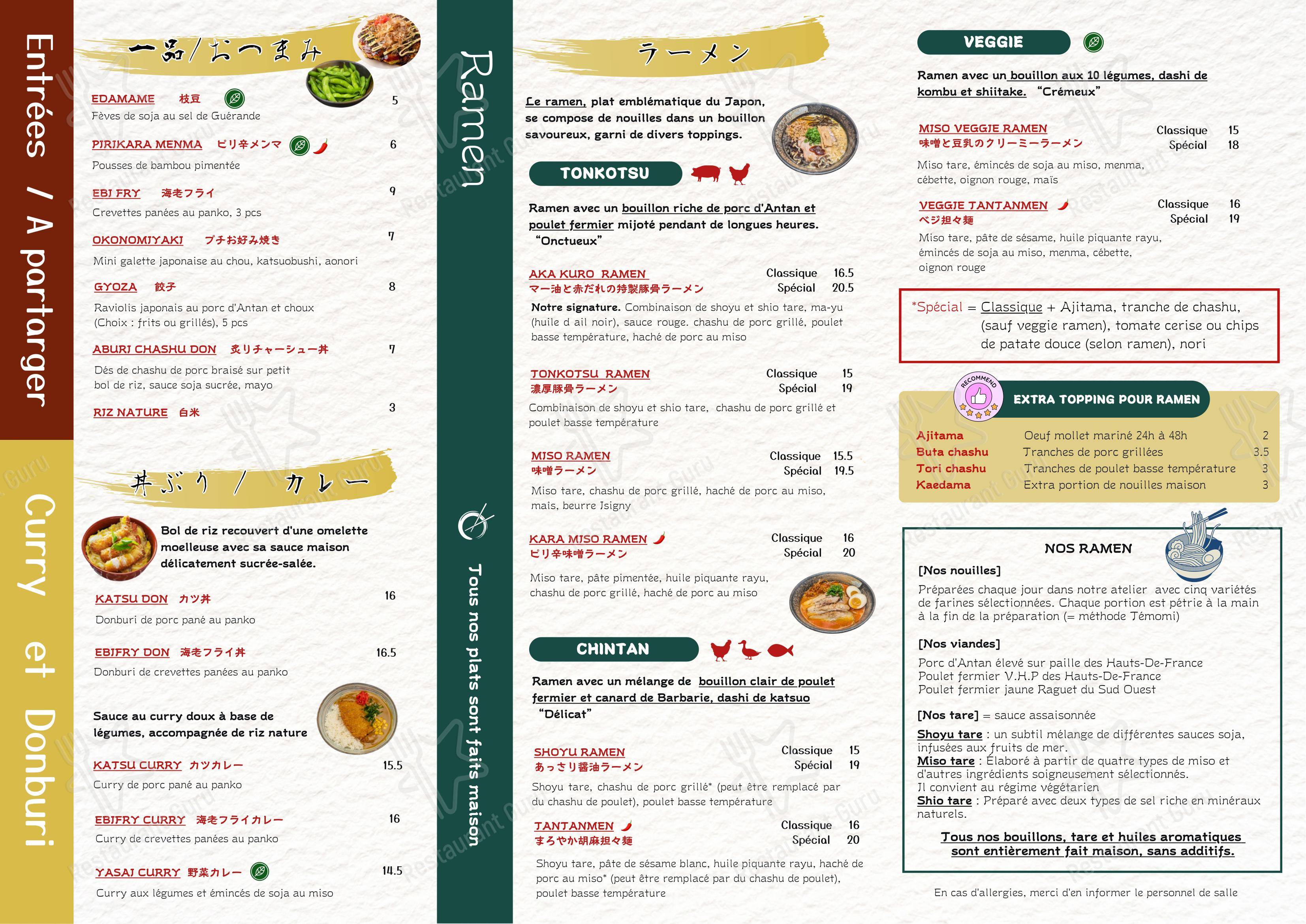 Menu pour Ginza dans Wasquehal