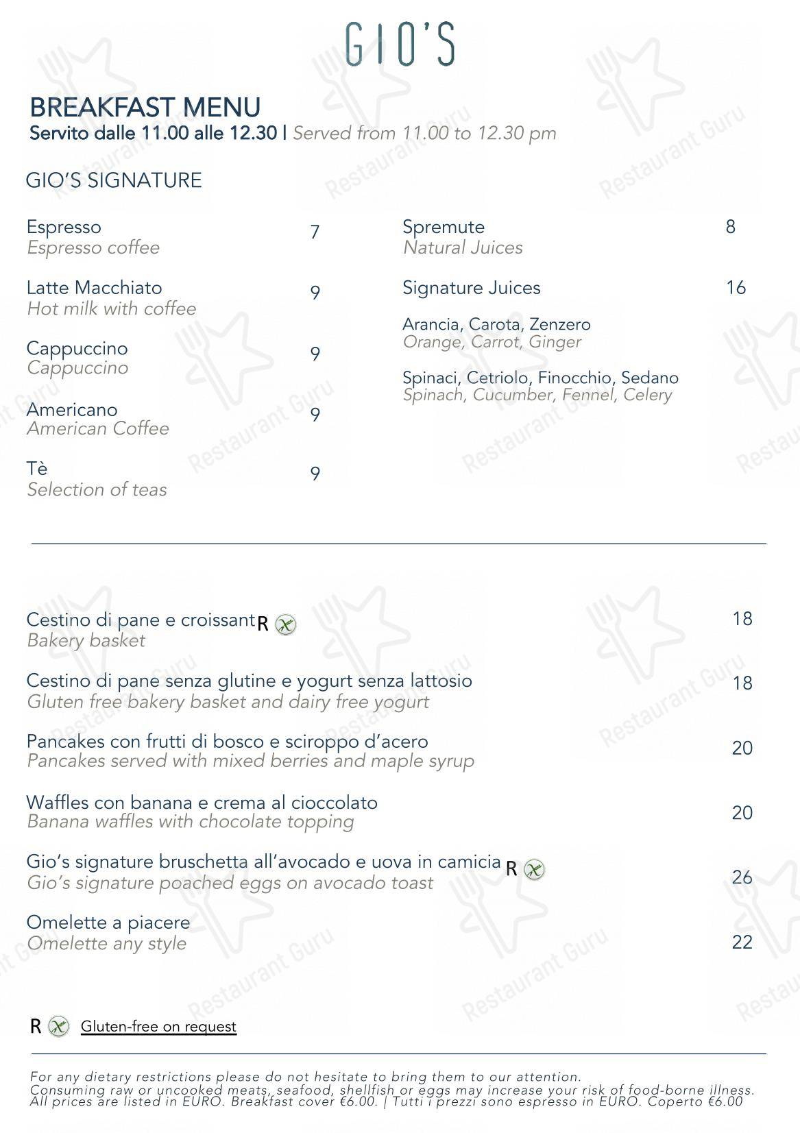 菜单 per Gio's Restaurant & Terrace ristorante