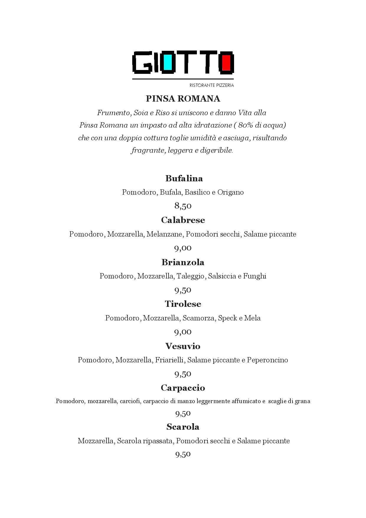 Menu di Giotto Ristorante Pizzeria 