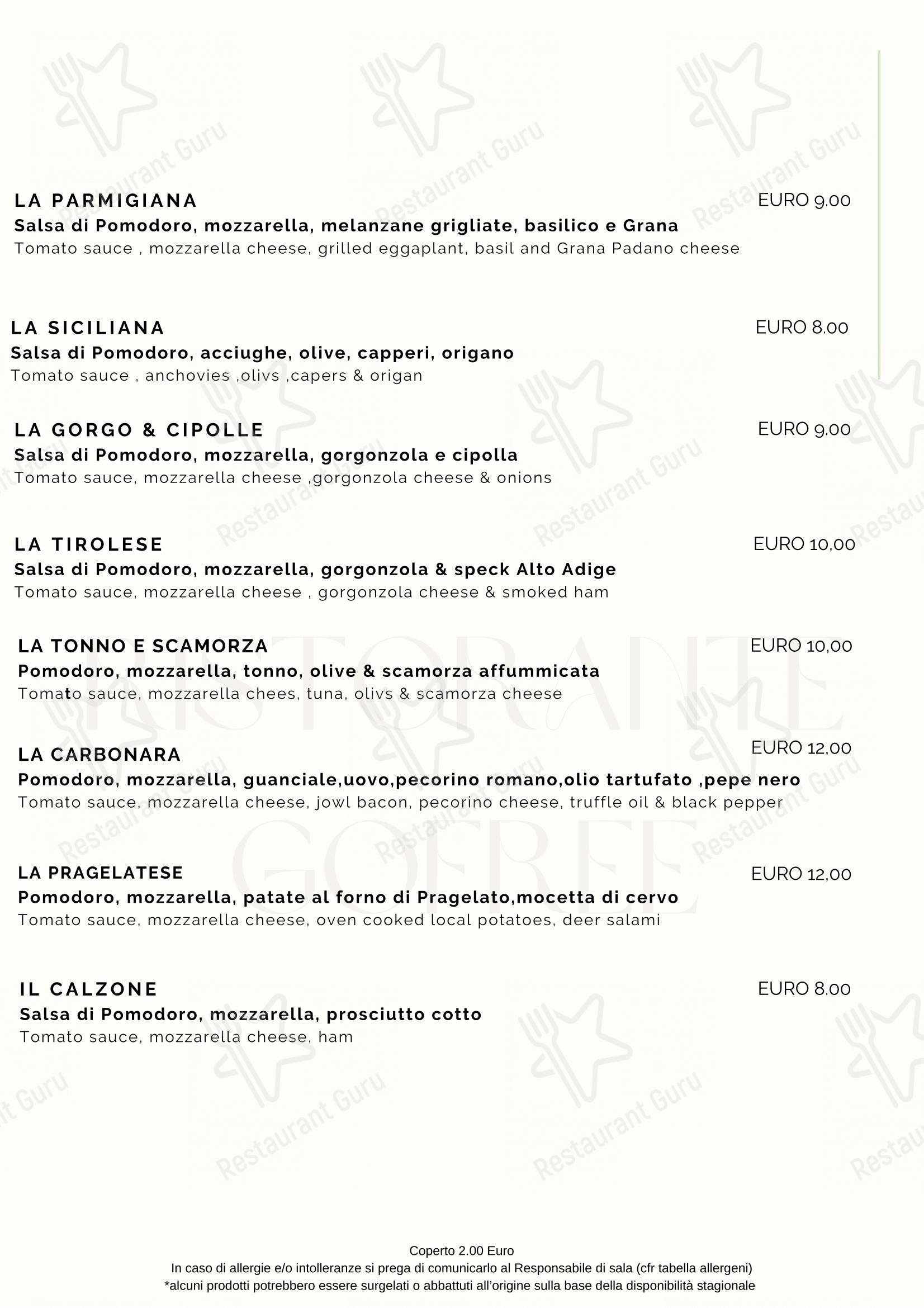 Menu per Gofree Ristorante Pizzeria in Soucheres-basses