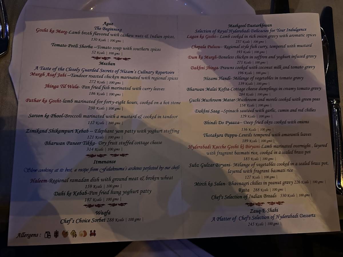 Gol Banglow Unique Dining - Taj Falaknuma menu