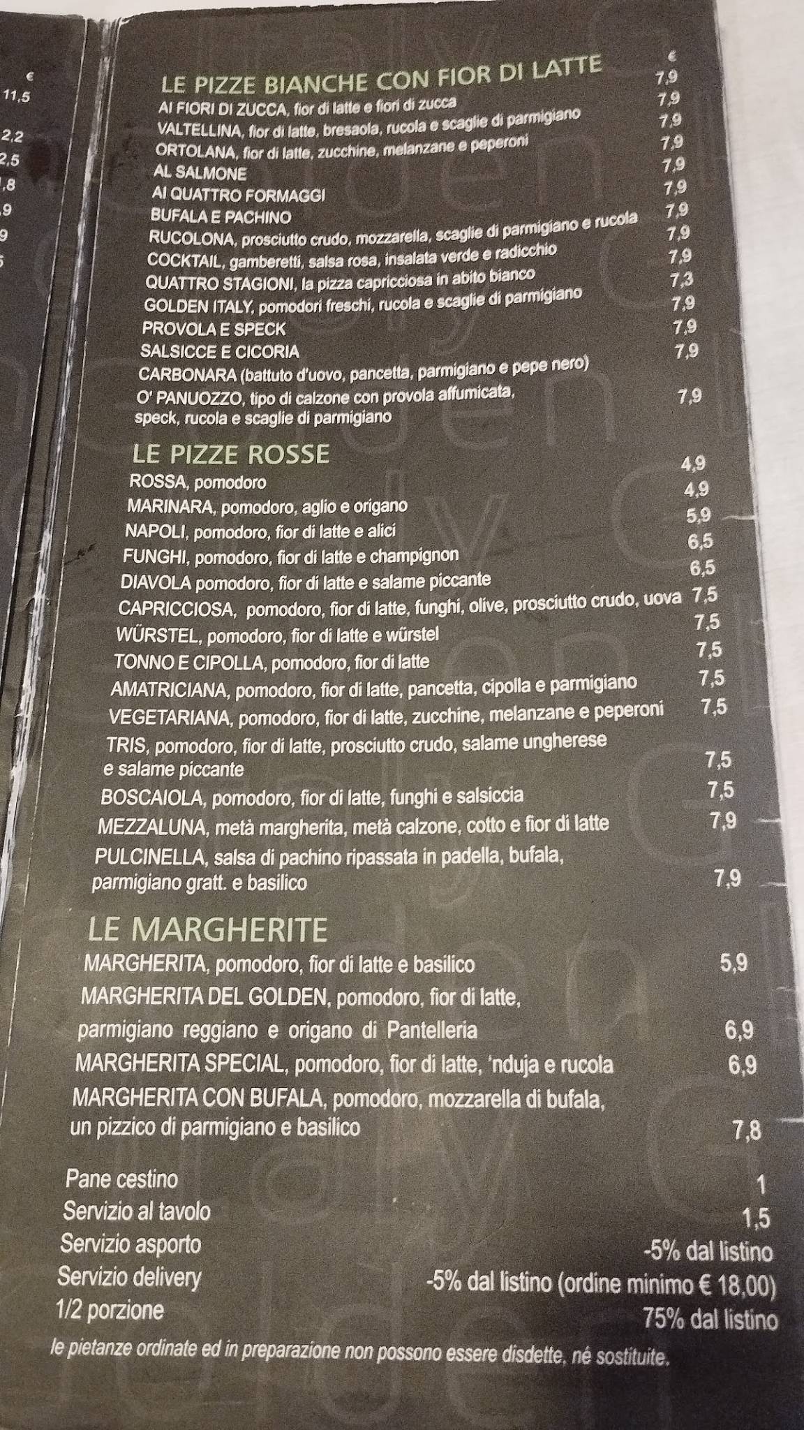 Menu di Golden Italy Ostia 