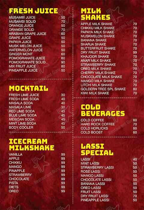 Golden Tree Restaurant menu