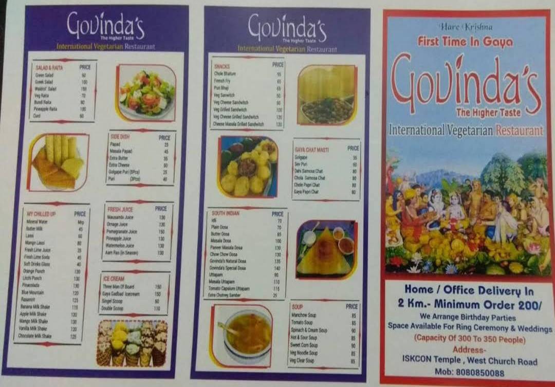 Govinda's menu