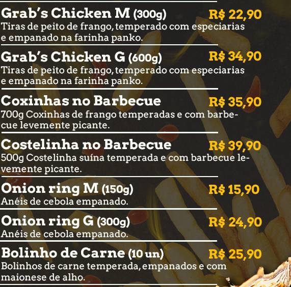 Grab’s Burger & Grill cardápio