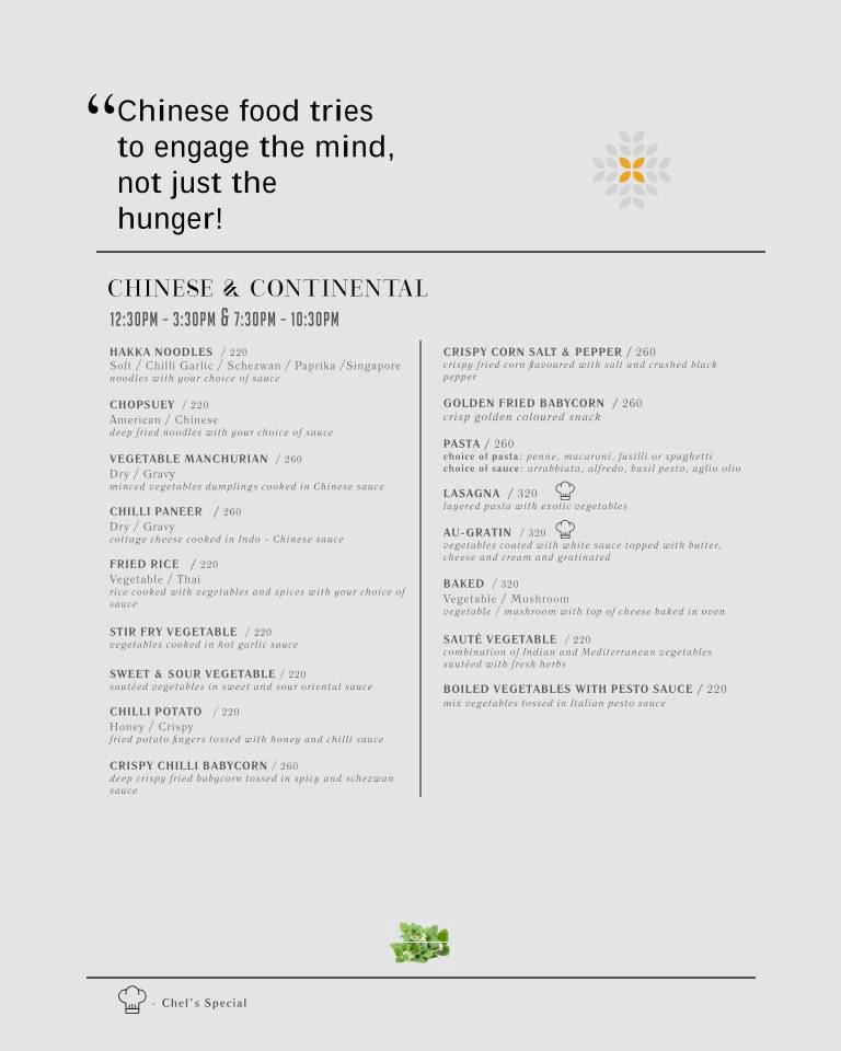 Grains Pure Veg by Udaan Pine Crest, Pelling menu