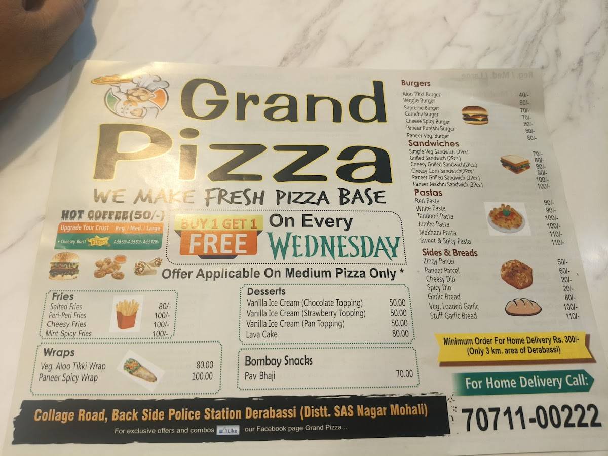 Grand Pizza menu