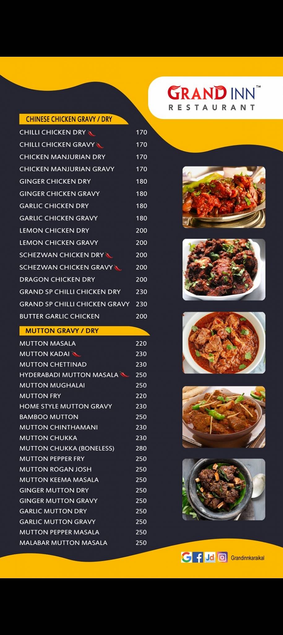 Grand inn Restaurant menu