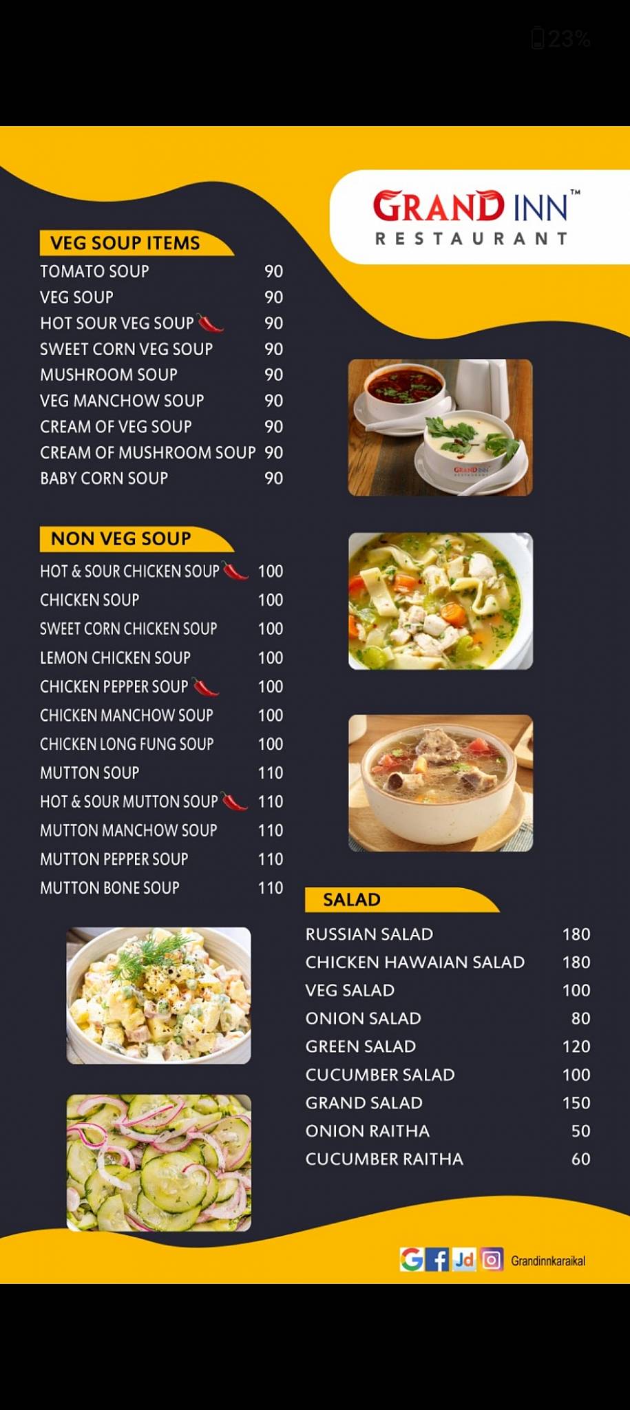 Grand inn Restaurant menu