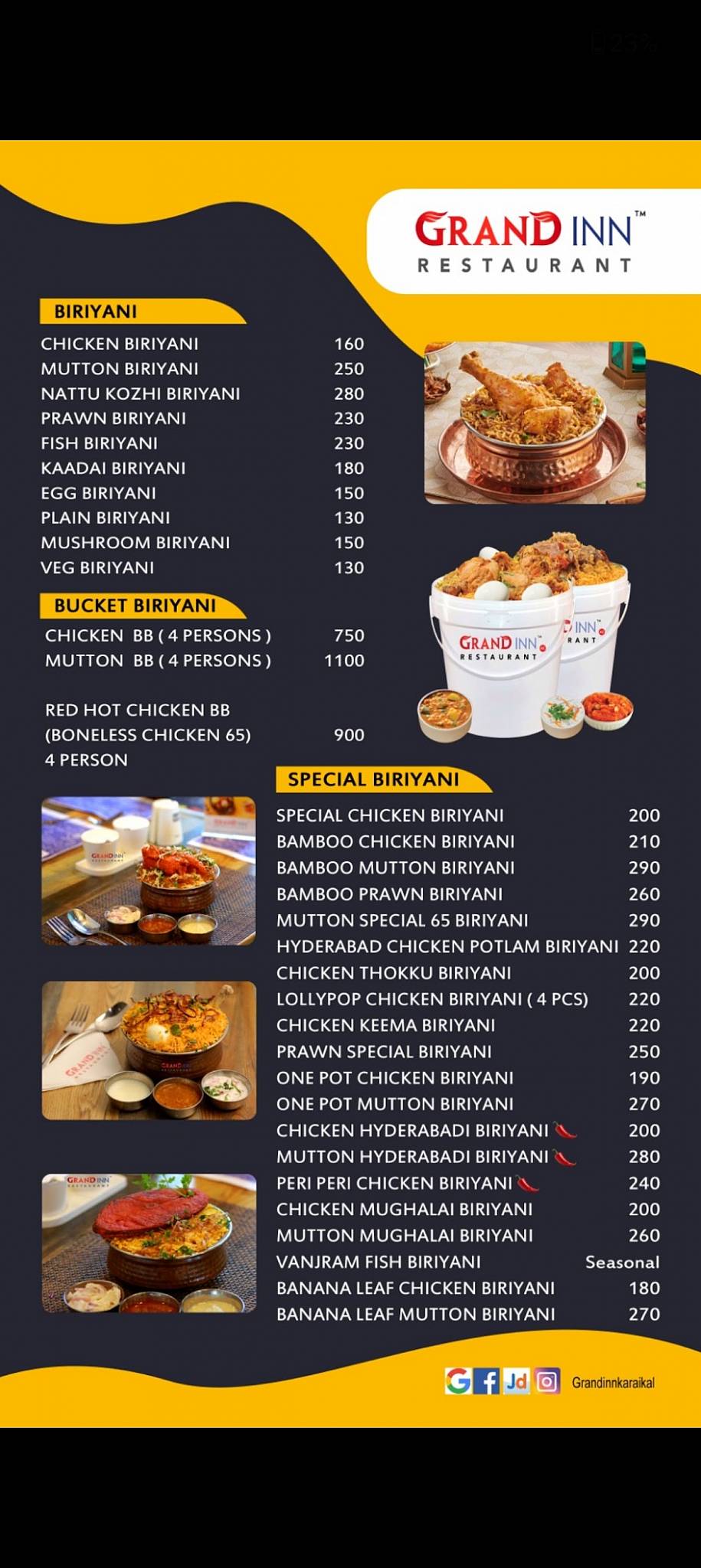 Grand inn Restaurant menu