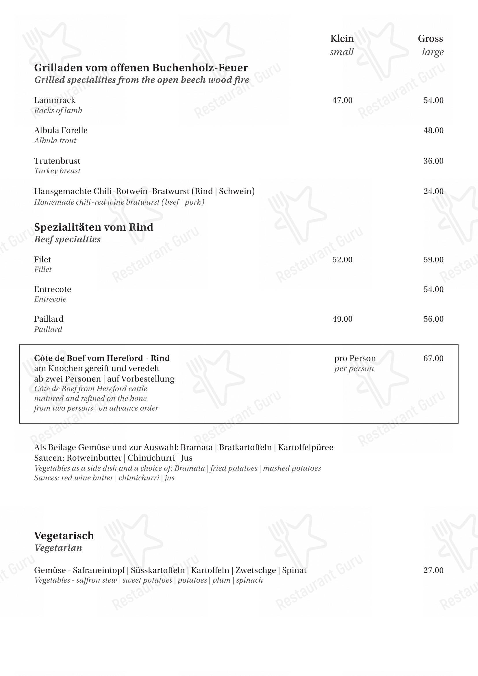 Grandis Ustria da Vin in Laax - 菜单