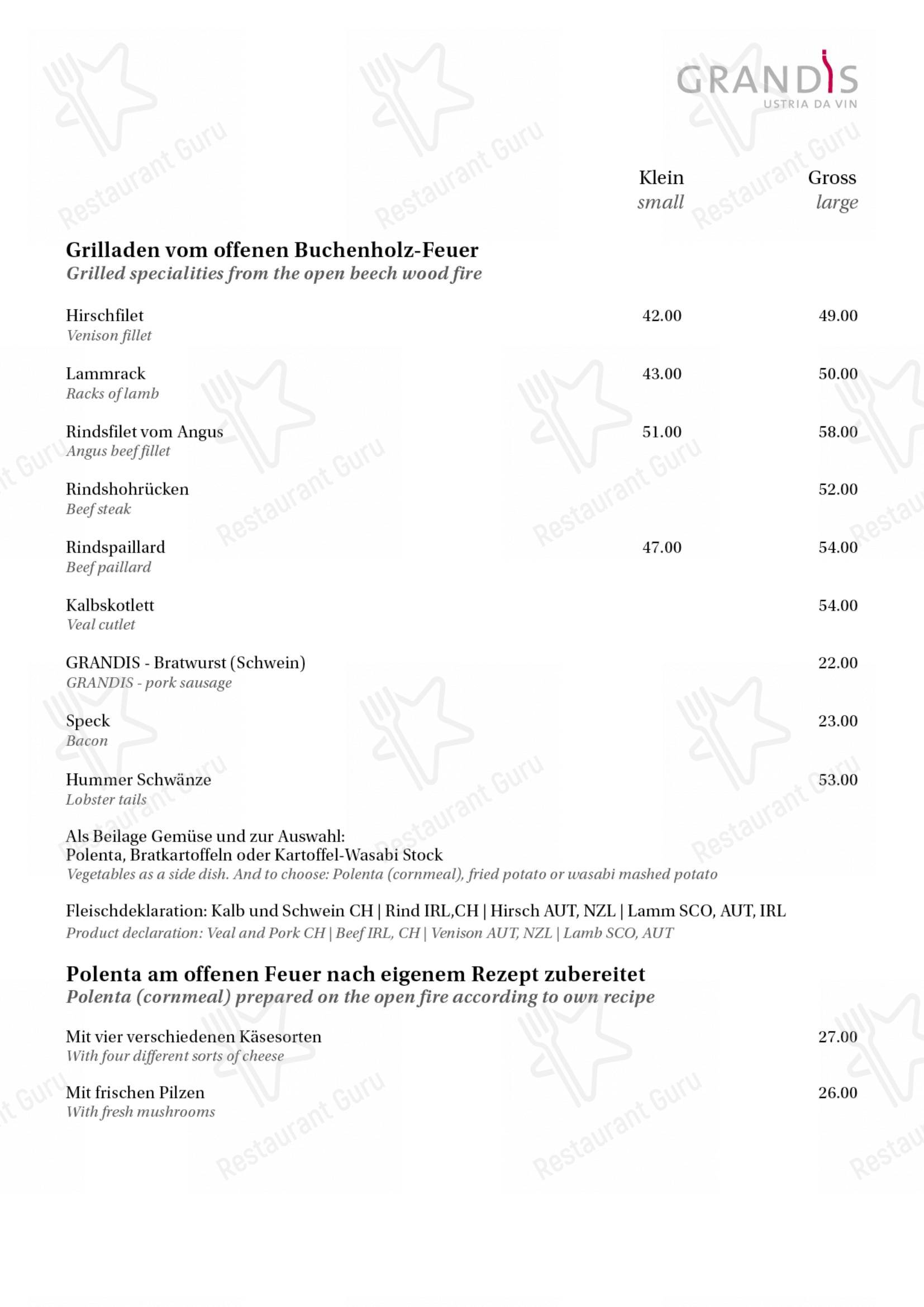 Menu di Grandis Ustria da Vin - Детское