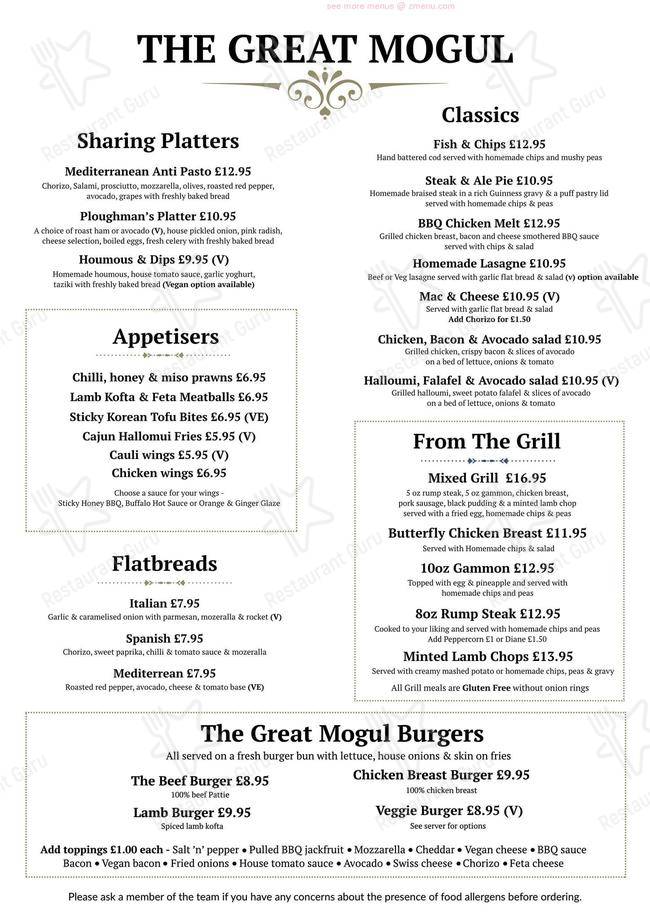 Menu at Great Mogul pub & bar, Maghull, 31 Station Rd