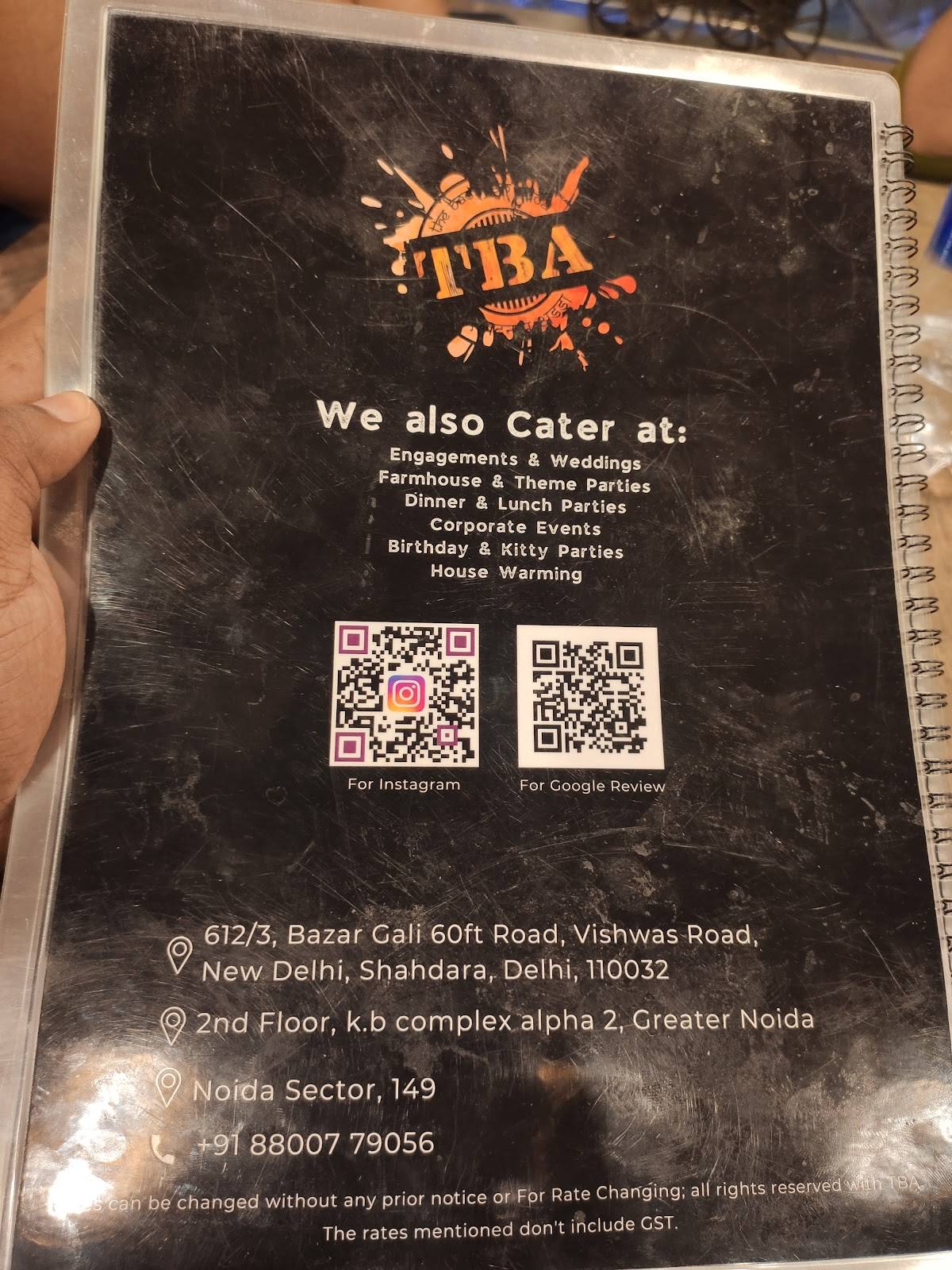 The Badnaam Adda TBA Pure Veg Best Restaurant in Greater Noida menu