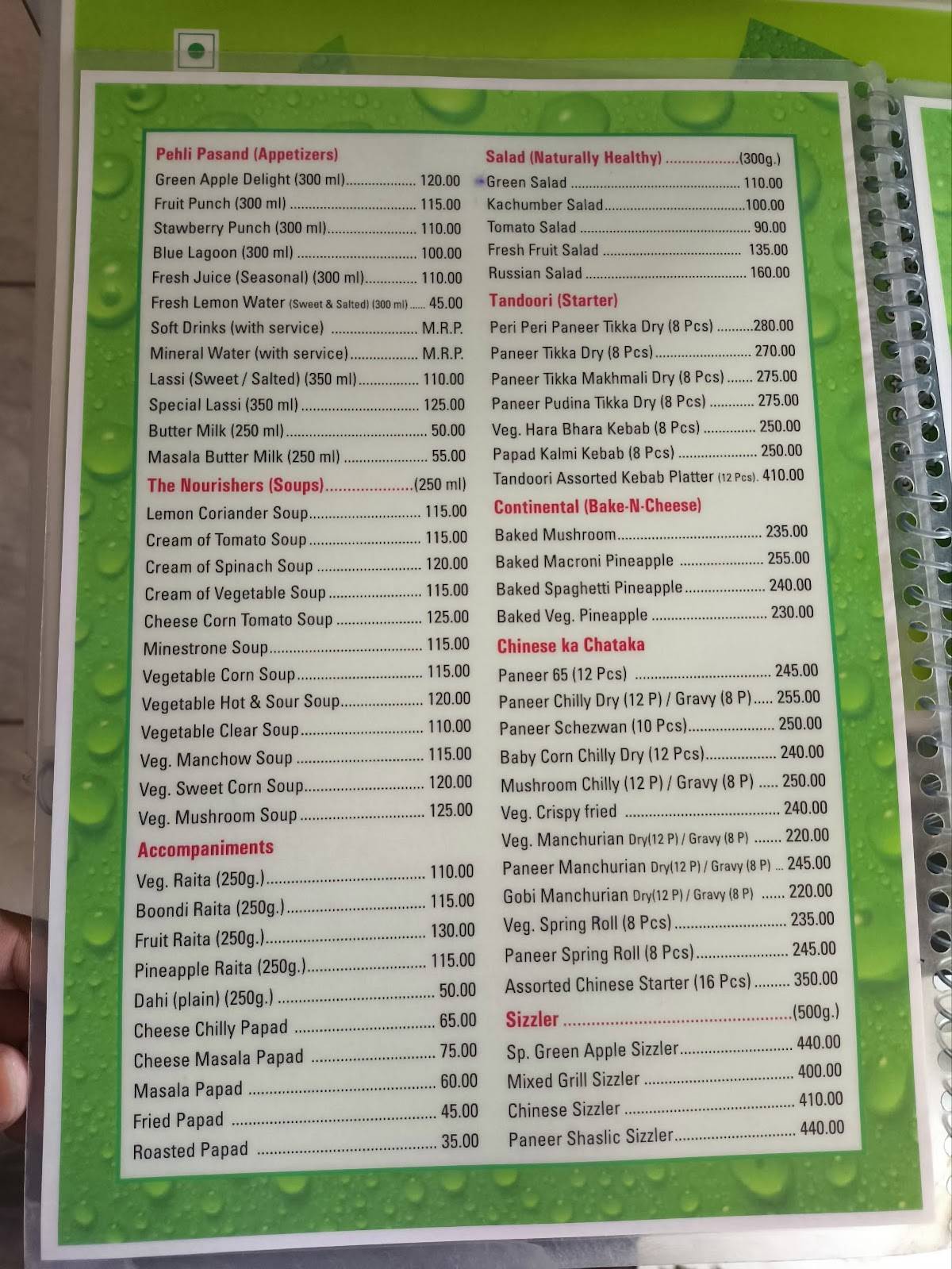 Green Apple Restaurant menu