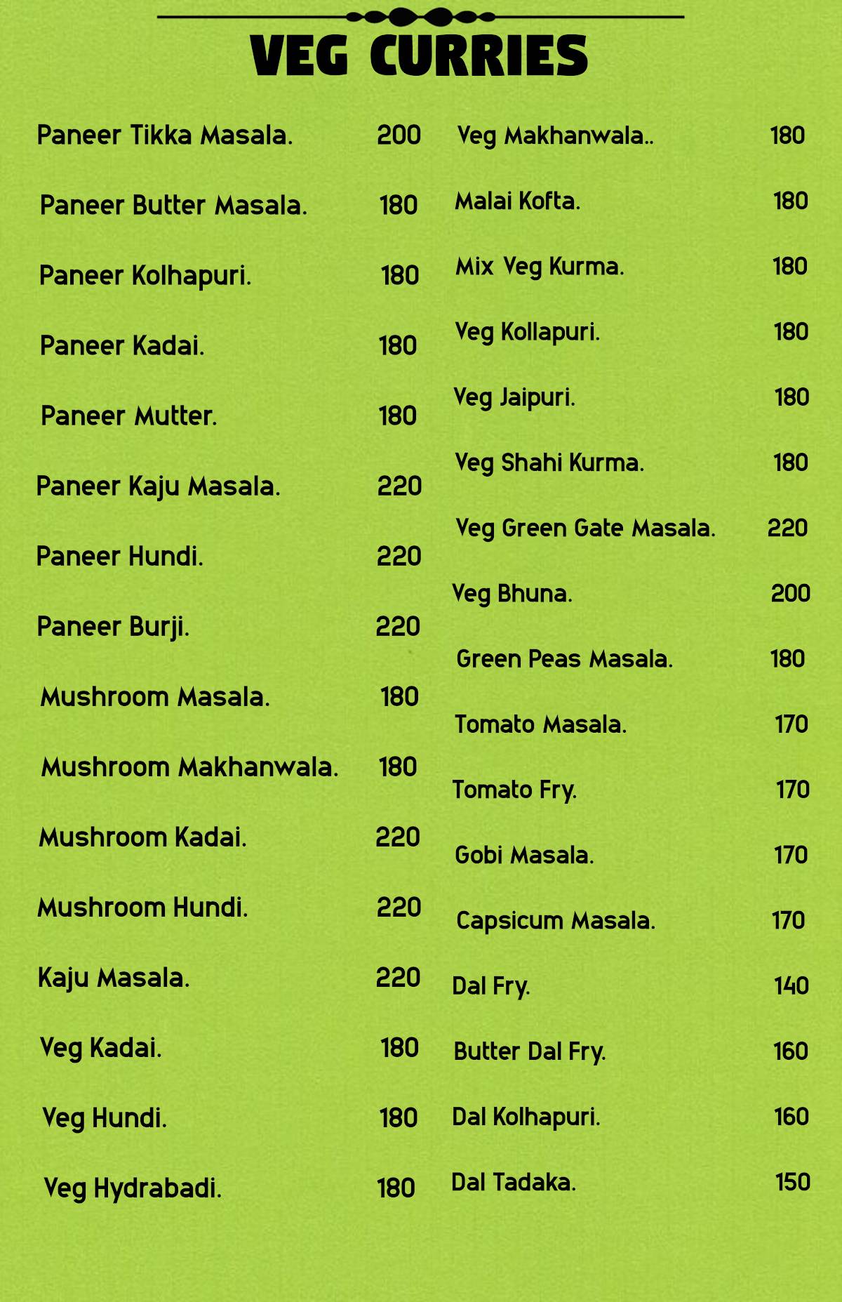 Green Gate menu