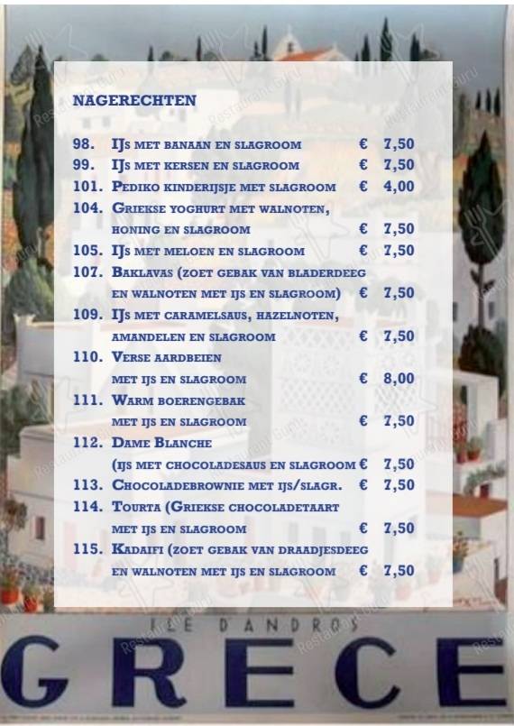 Menu pour Delphi stadskanaal restaurant
