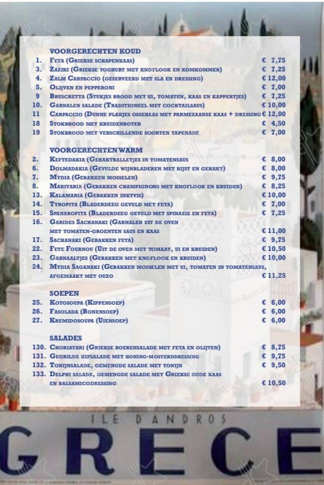 Menu pour Delphi stadskanaal - repas et boissons
