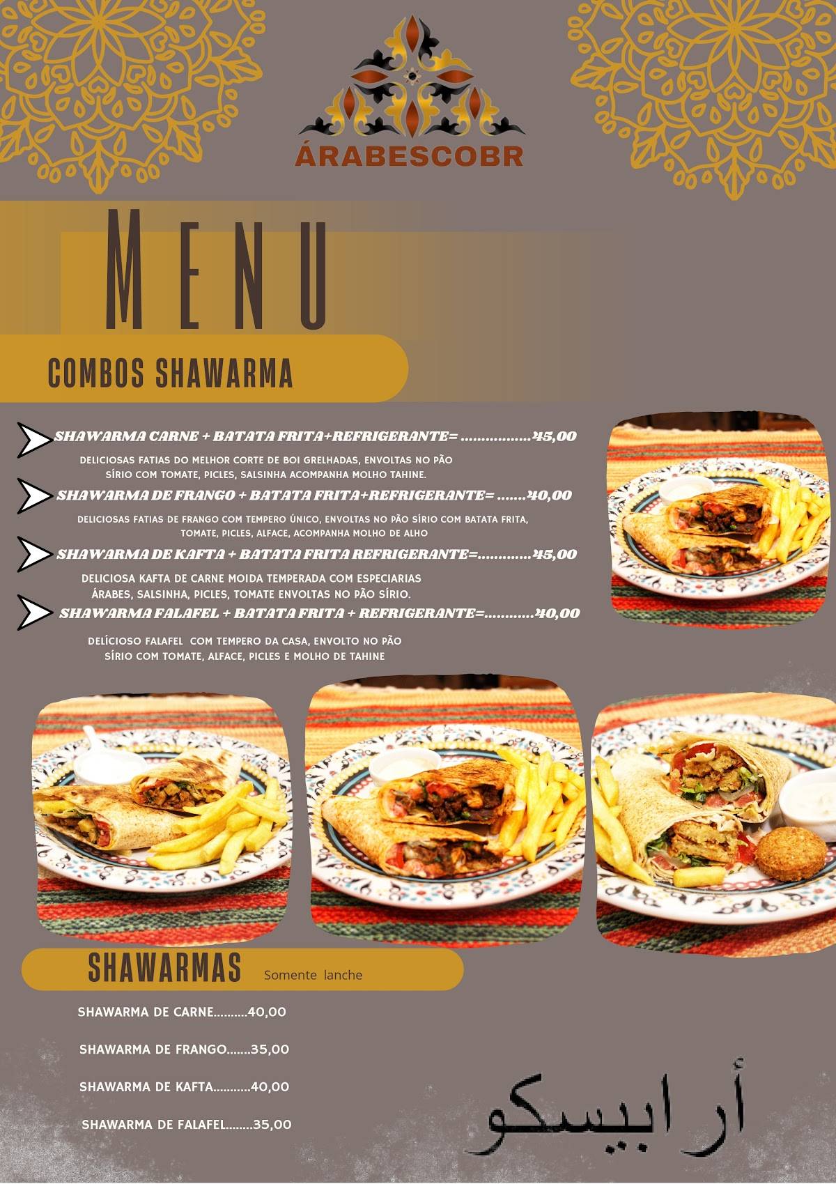 Restaurante Árabe Arabesco cardápio
