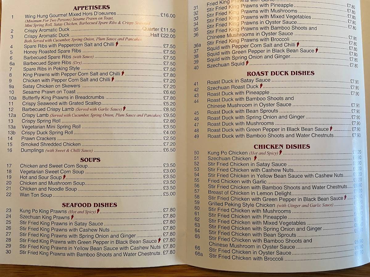 Menu at Wing Hung fast food, Guildford