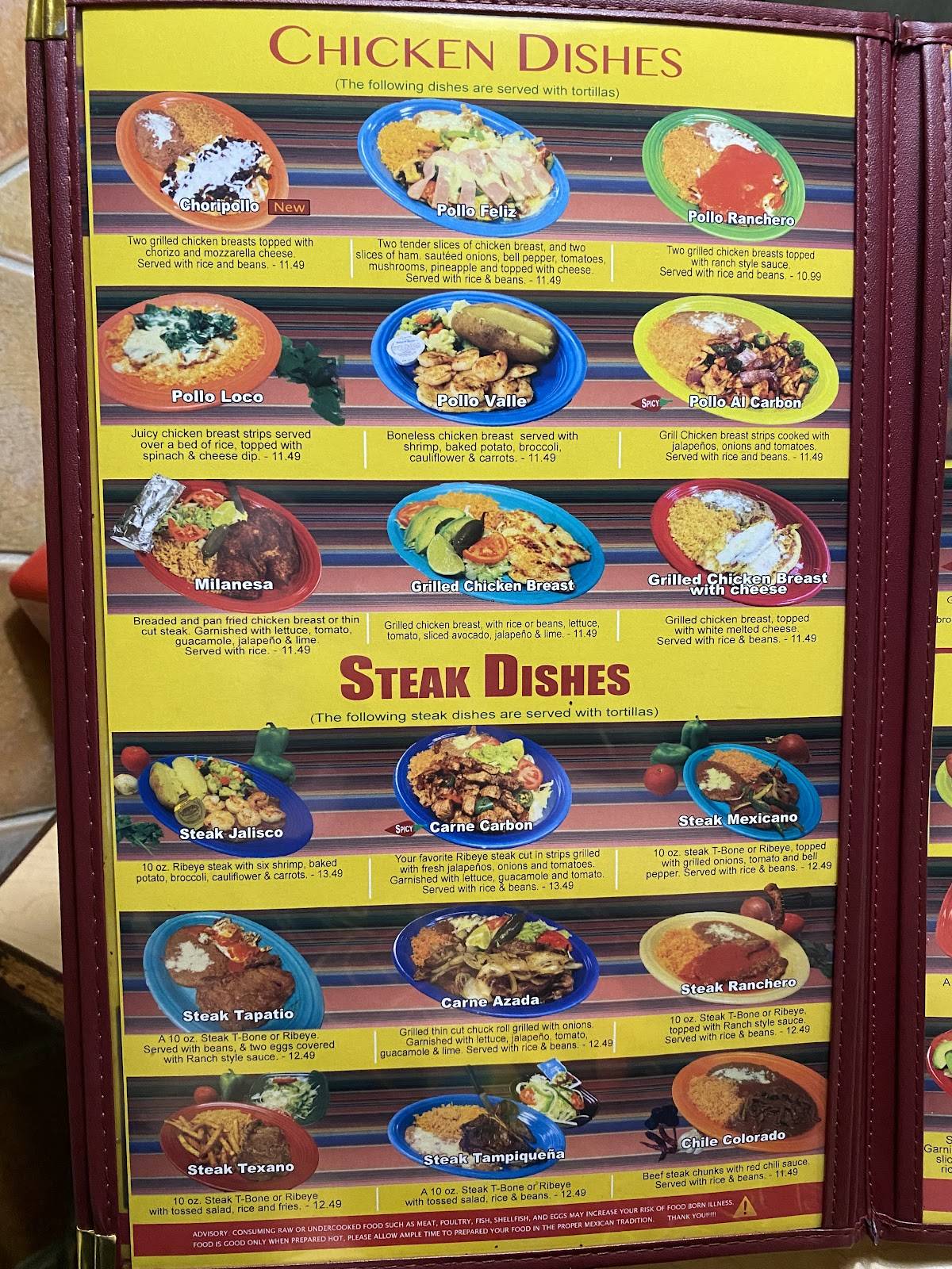 Menu at Los Toros restaurant, Guntown, MS145