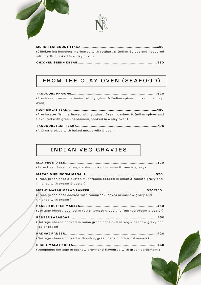 Niri's Park View Restaurant menu