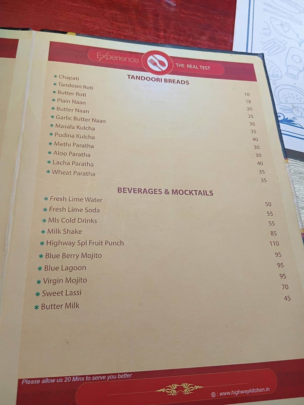 HIGHWAY KITCHEN menu