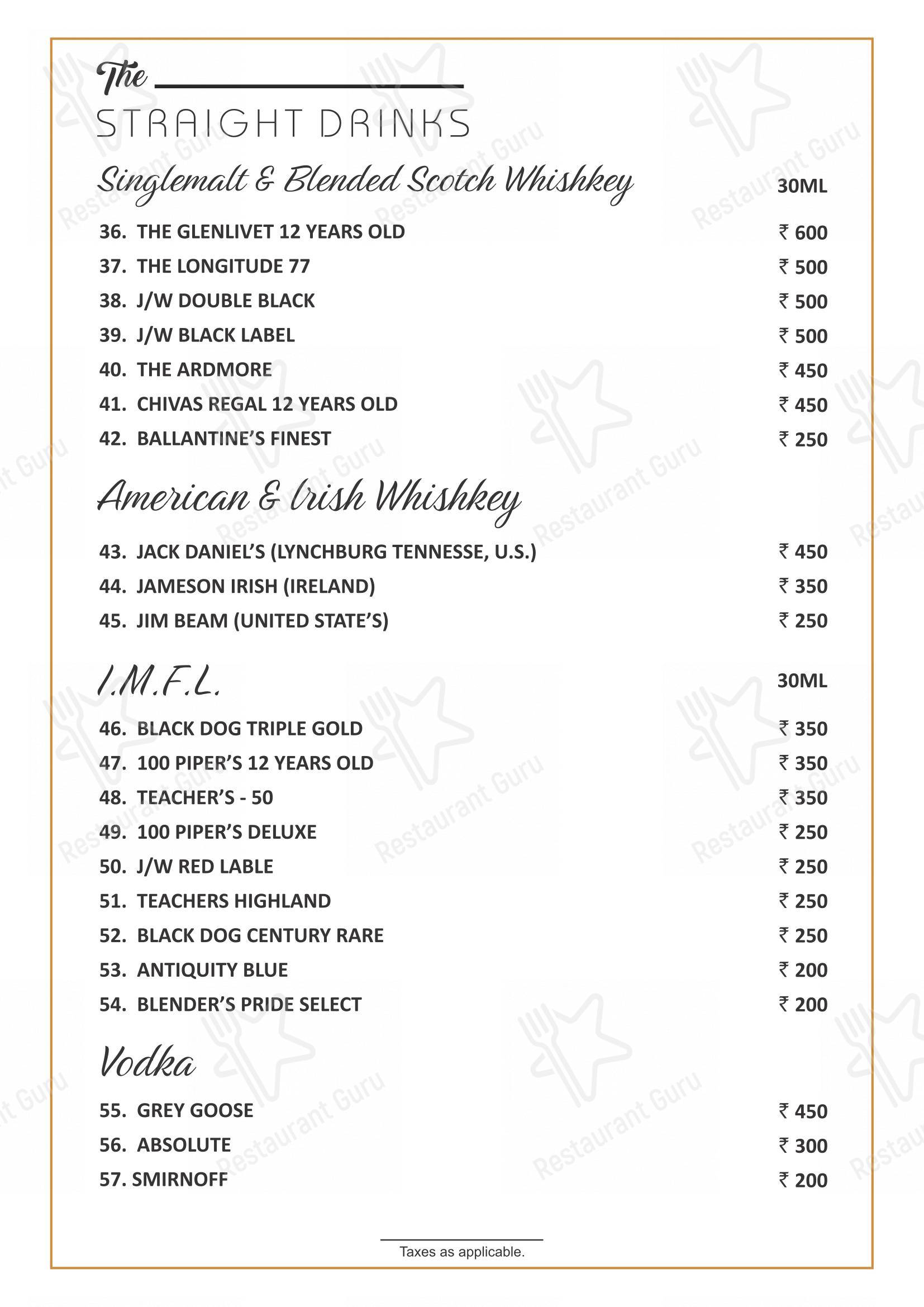 Menu for the HIVE Restaurant & Bar pub & bar