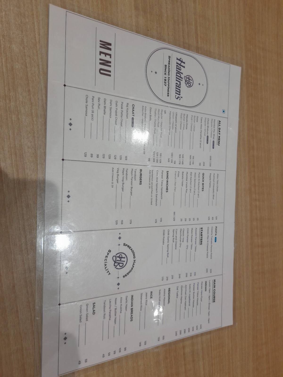 Haldiram's menu