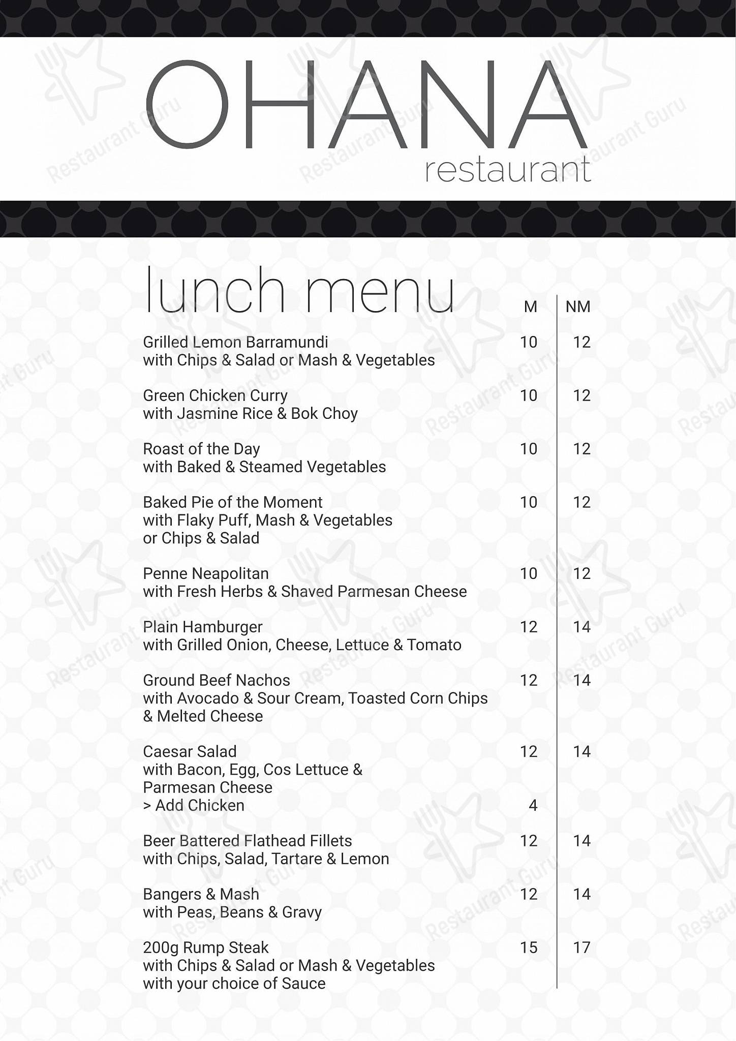 Menu at Halekulani Bowling Club, Budgewoi