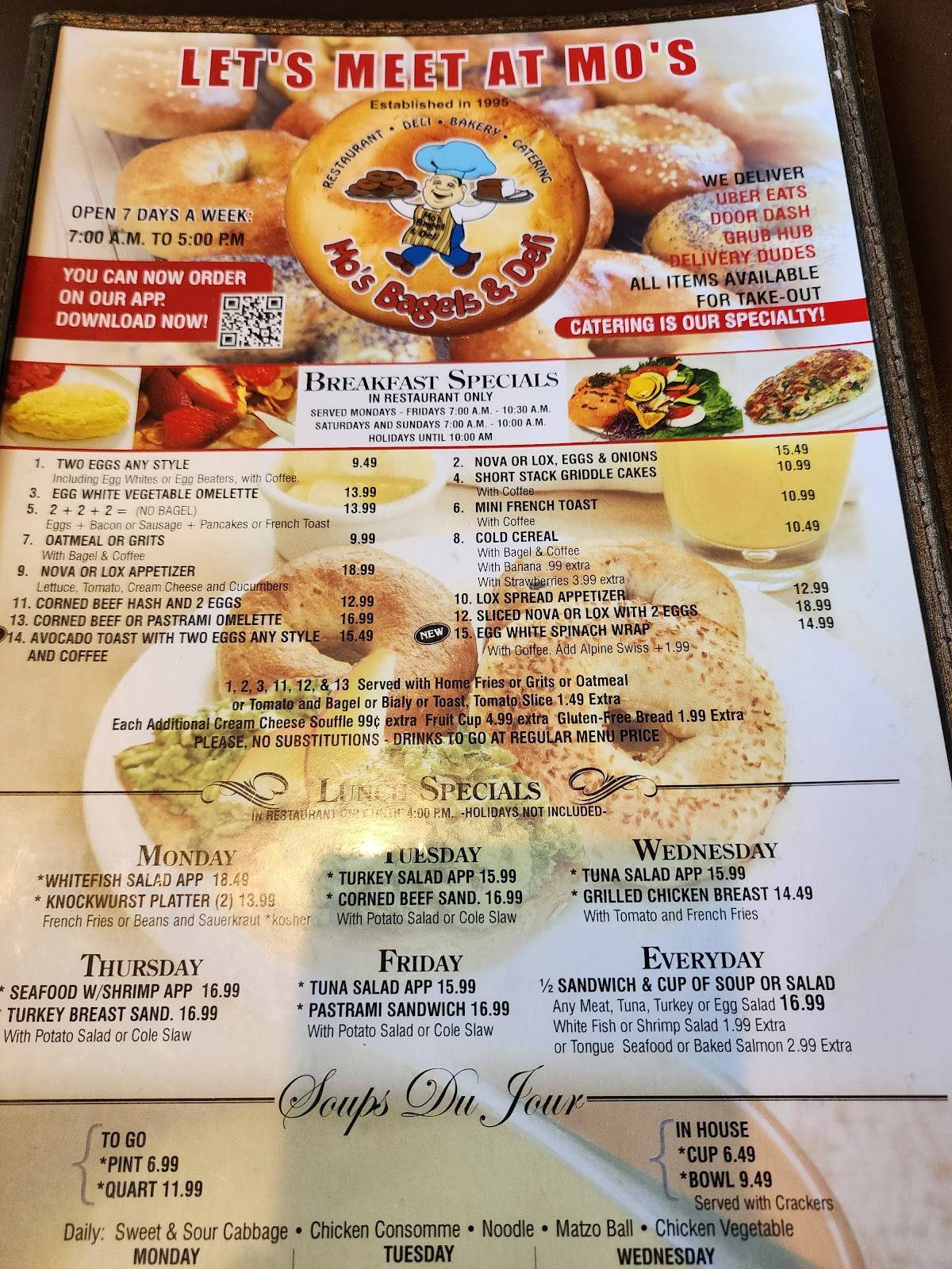 Menu at Mo's Bagels & Deli restaurant, Hallandale Beach